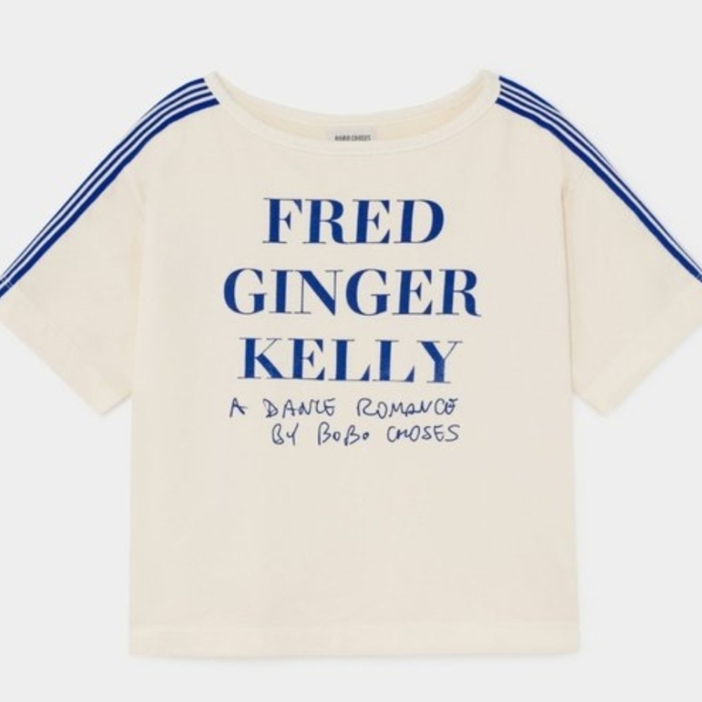 Bobo Choses Cream and Blue Short Sleeve Tee